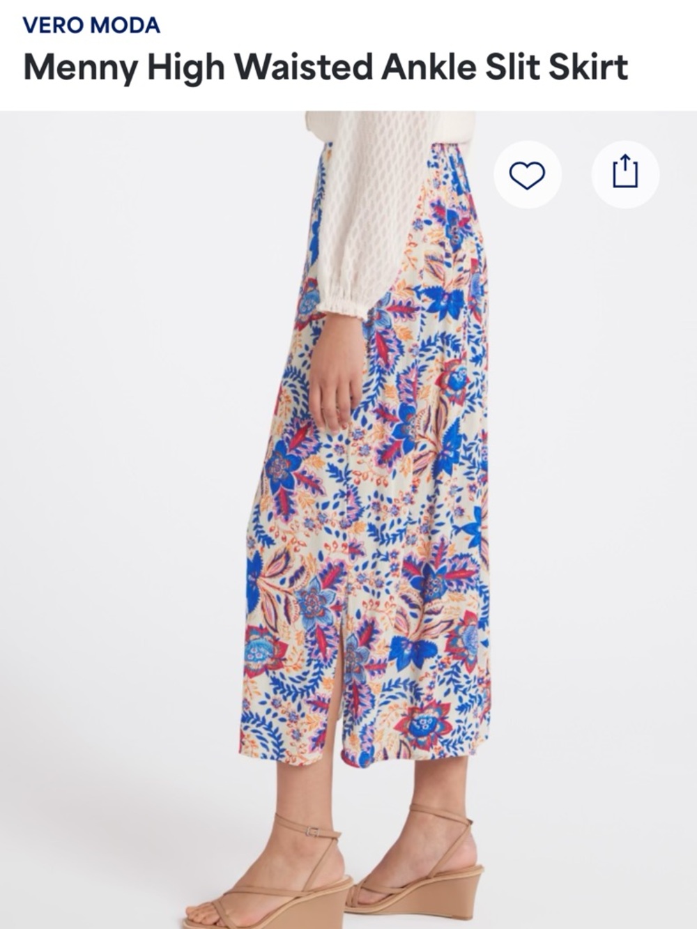 Vero Moda Blue and Cream Floral Maxi Skirt with Side Slit - Picture 3 of 10